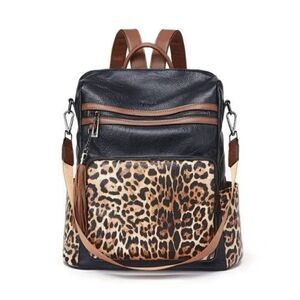 New WOMEN'S Leather Backpack Purse Tassel Leopard